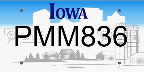 PMM836 Iowa License Plate