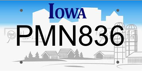 PMN836 Iowa License Plate