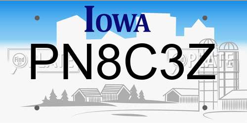 PN8C3Z Iowa License Plate