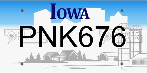 PNK676 Iowa License Plate