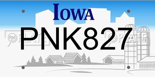 PNK827 Iowa License Plate