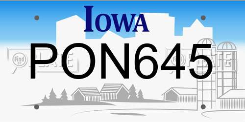 PON645 Iowa License Plate