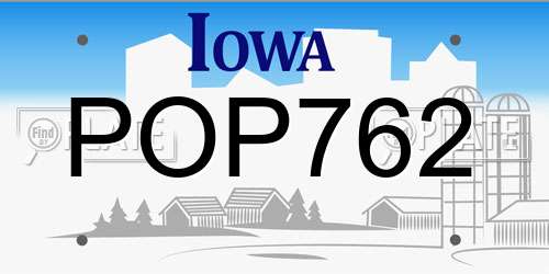 POP762 Iowa License Plate