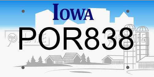 POR838 Iowa License Plate