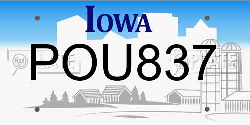 POU837 Iowa License Plate