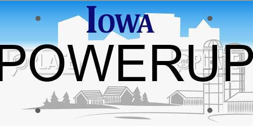 POWERUP Iowa License Plate