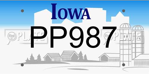PP987 Iowa License Plate