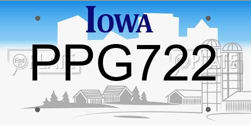 PPG722 Iowa License Plate