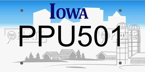 PPU501 Iowa License Plate