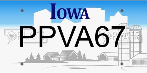 PPVA67 Iowa License Plate