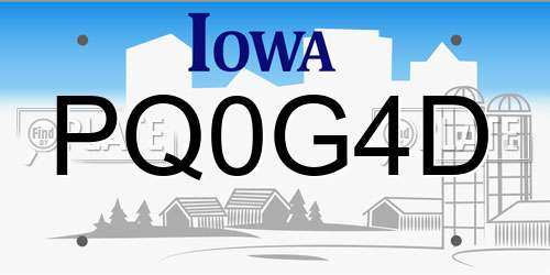 PQ0G4D Iowa License Plate