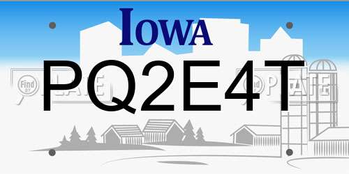 PQ2E4T Iowa License Plate