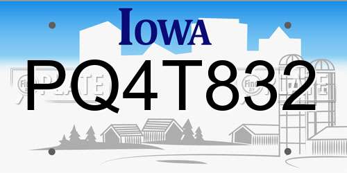 PQ4T832 Iowa License Plate