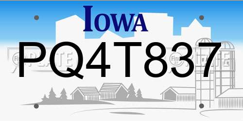 PQ4T837 Iowa License Plate