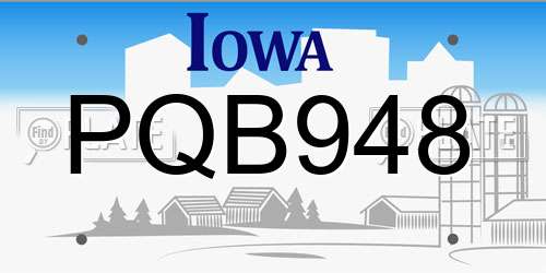 PQB948 Iowa License Plate