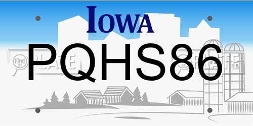 PQHS86 Iowa License Plate