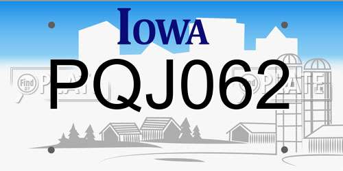 PQJ062 Iowa License Plate