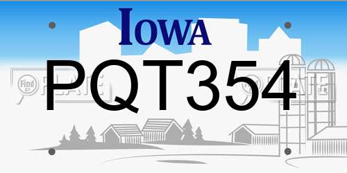 PQT354 Iowa License Plate