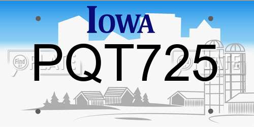 PQT725 Iowa License Plate