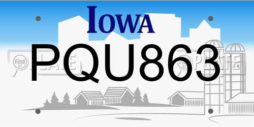PQU863 Iowa License Plate