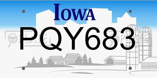 PQY683 Iowa License Plate