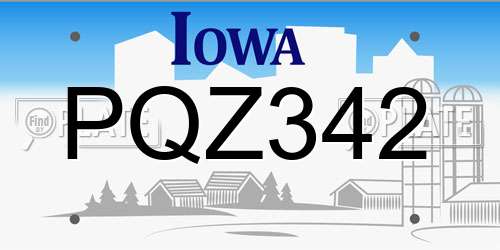 PQZ342 Iowa License Plate