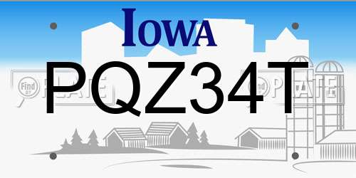 PQZ34T Iowa License Plate