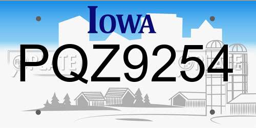 PQZ9254 Iowa License Plate