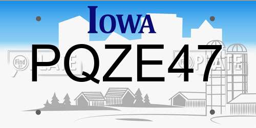 PQZE47 Iowa License Plate