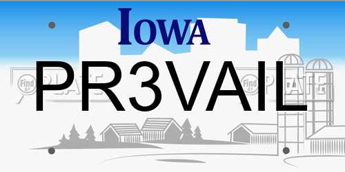 PR3VAIL Iowa License Plate