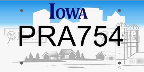 PRA754 Iowa License Plate