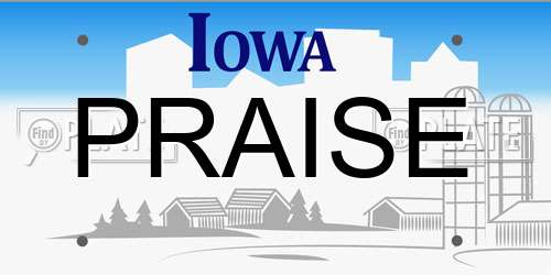 PRAISE Iowa License Plate