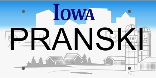 PRANSKI Iowa License Plate