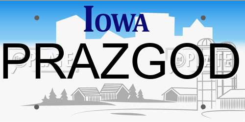 PRAZGOD Iowa License Plate
