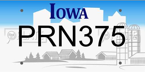 PRN375 Iowa License Plate