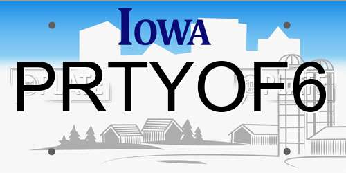 PRTYOF6 Iowa License Plate