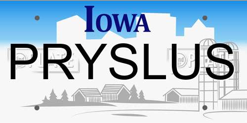 PRYSLUS Iowa License Plate