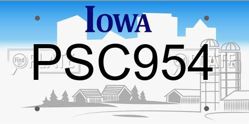 PSC954 Iowa License Plate