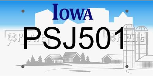 PSJ501 Iowa License Plate