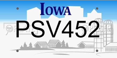 PSV452 Iowa License Plate