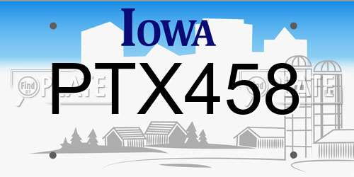 PTX458 Iowa License Plate
