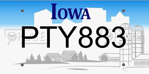 PTY883 Iowa License Plate