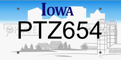 PTZ654 Iowa License Plate