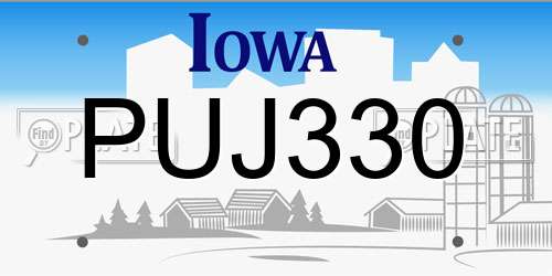 PUJ330 Iowa License Plate