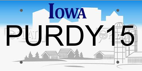 PURDY15 Iowa License Plate