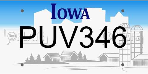 PUV346 Iowa License Plate