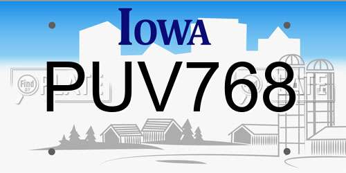 PUV768 Iowa License Plate