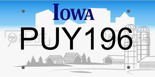 PUY196 Iowa License Plate