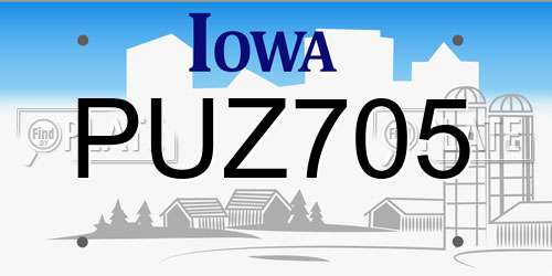 PUZ705 Iowa License Plate