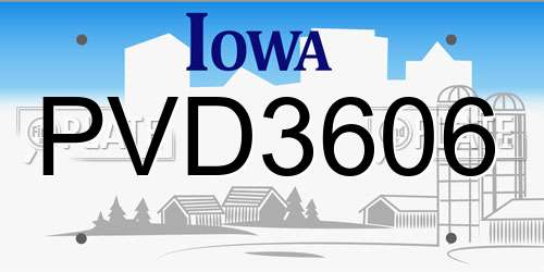 PVD3606 Iowa License Plate
